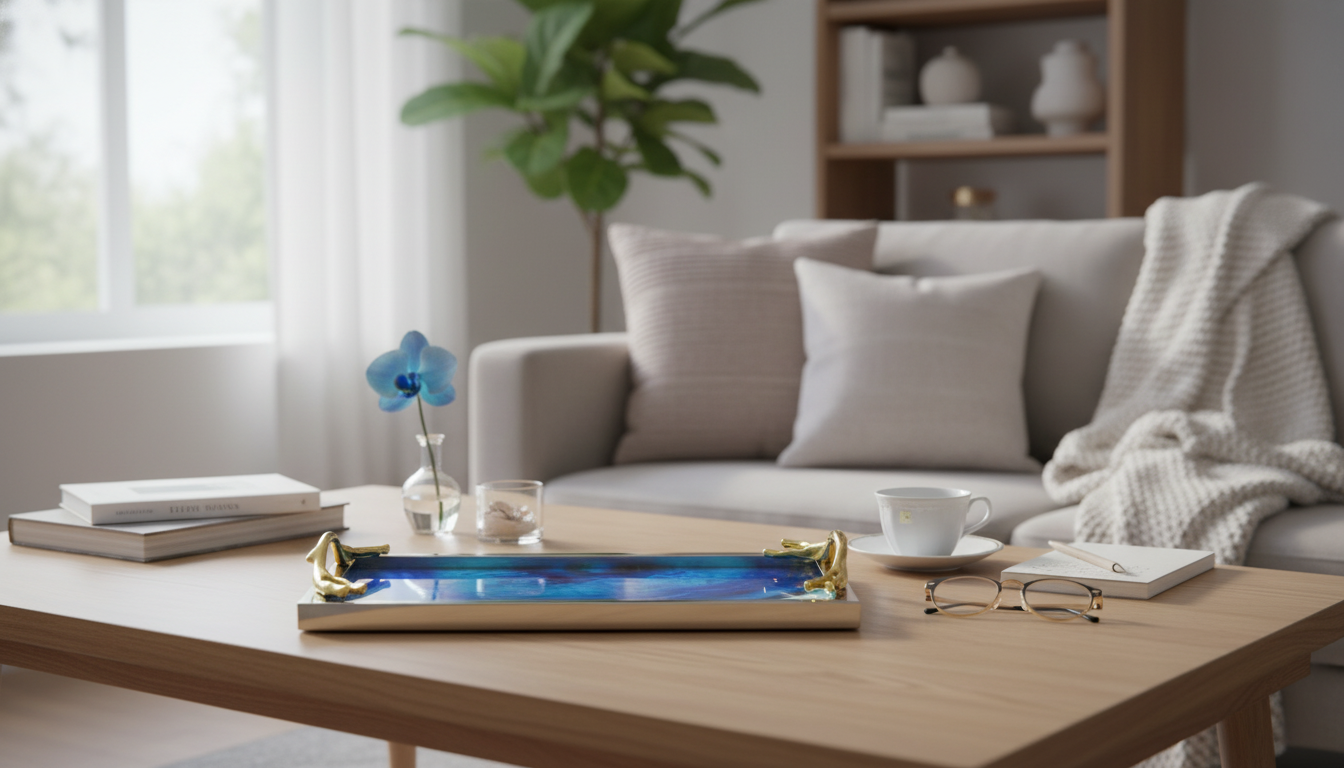 Blue Agate Ceramic Tray with Gold Trim for Stylish Surfaces