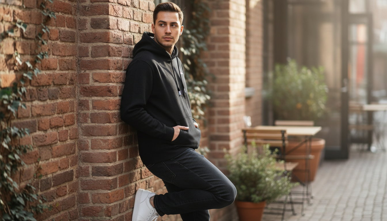 Fila Black Embroidered Hoodie with Kangaroo Pocket