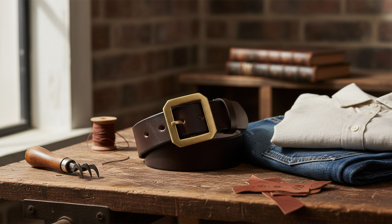 Men’s Cowhide Belt, Copper Buckle, 1.5” Casual Classic