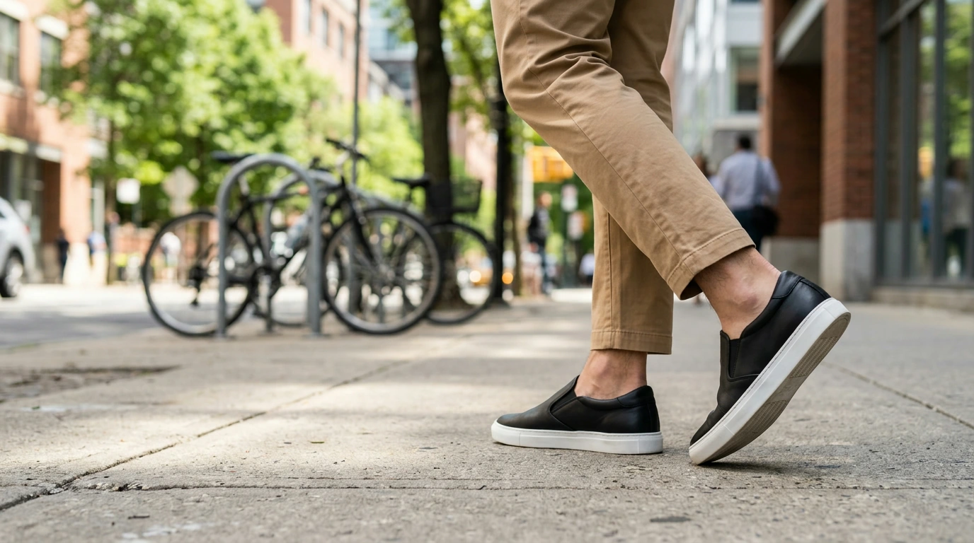 Adidas Men's Black Leather Slip-Ons: Spring/Summer Fit